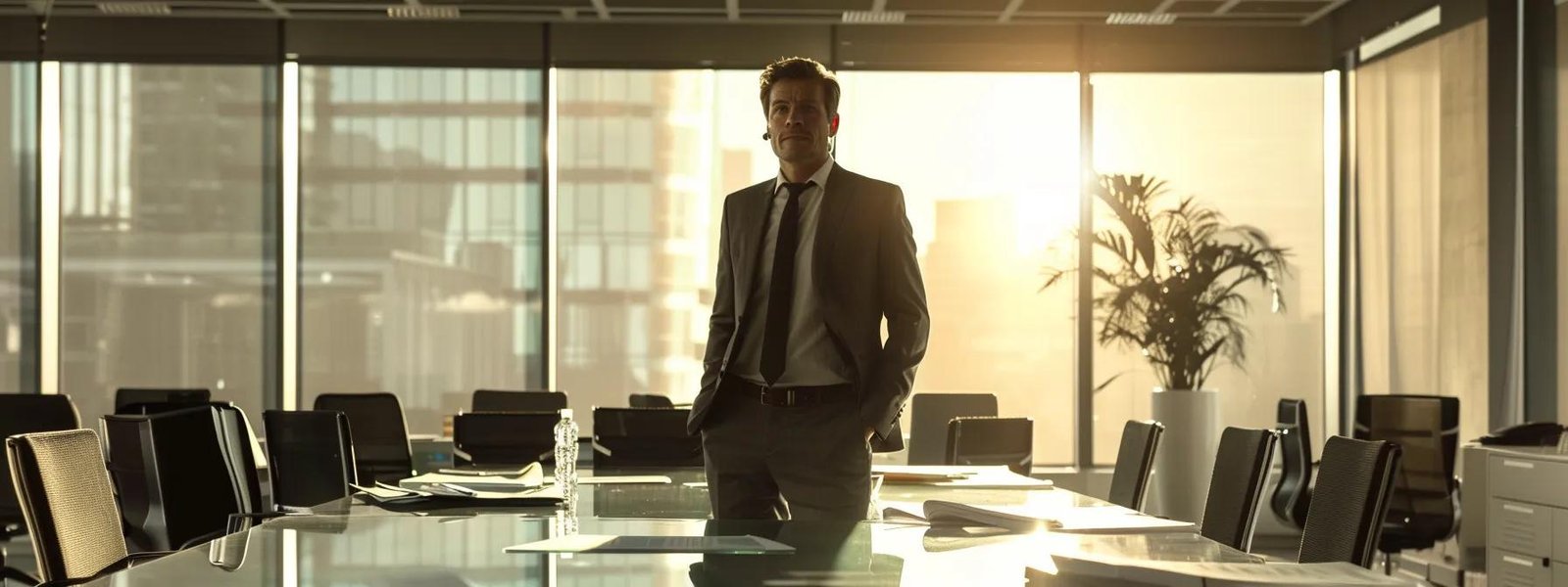 a tense office environment is depicted, showcasing a confident business professional standing assertively before a conference table, with a clearly visible statutory demand document laid out prominently, symbolising the urgency and legal pressure in recovering company debts.