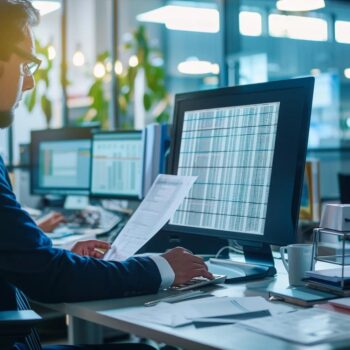 Professional investigator analyzing public records for people tracing services
