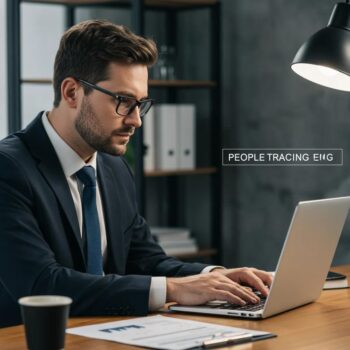 Professional investigator analyzing data for people tracing services