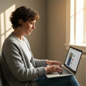 Person using a laptop for people tracing in the UK, emphasizing digital search tools