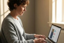 Person using a laptop for people tracing in the UK, emphasizing digital search tools